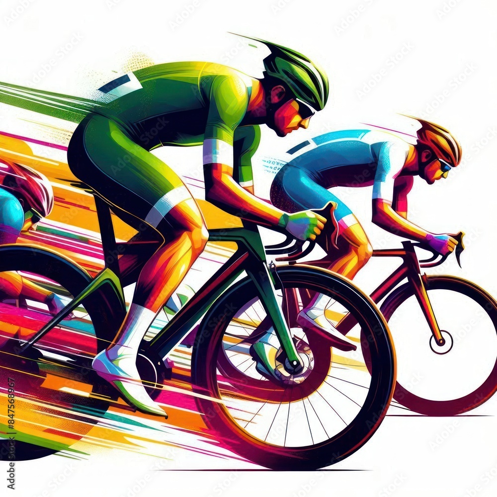 Fototapeta premium Bicycle racers competing on cycling championship abstract style colorful Isolated on white background