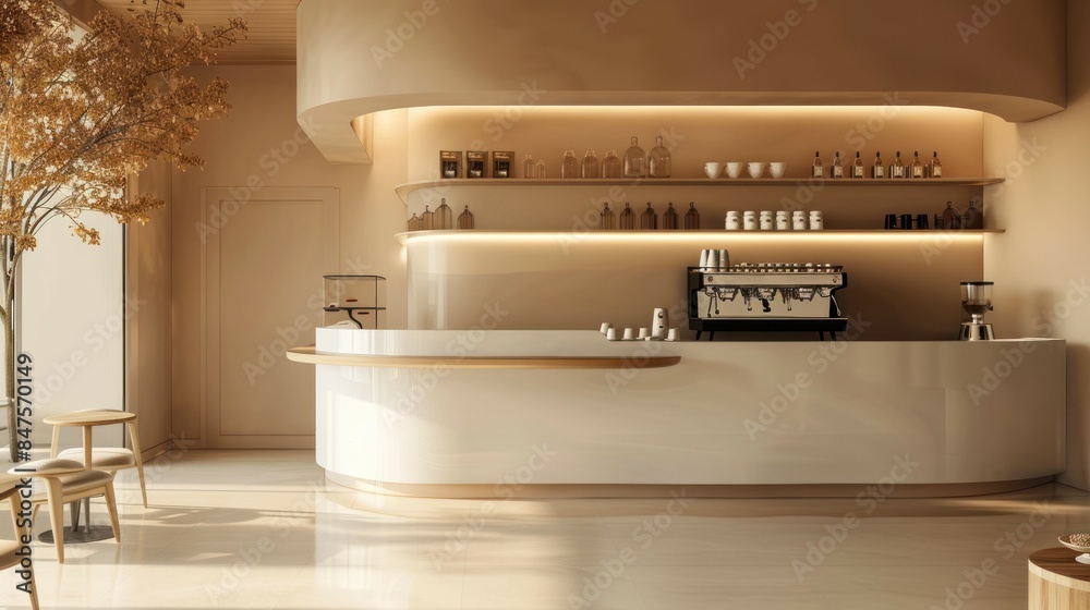Minimal interior design of cafe or coffee cafe bar shop in clean minimalist style
