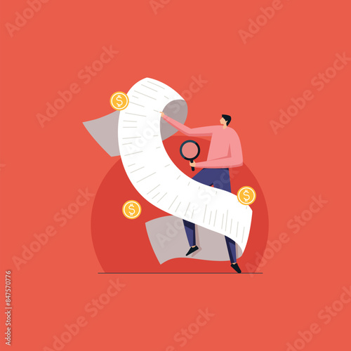 Person calculating personal taxes and Expenses, Bill payment and Digital Invoice concept