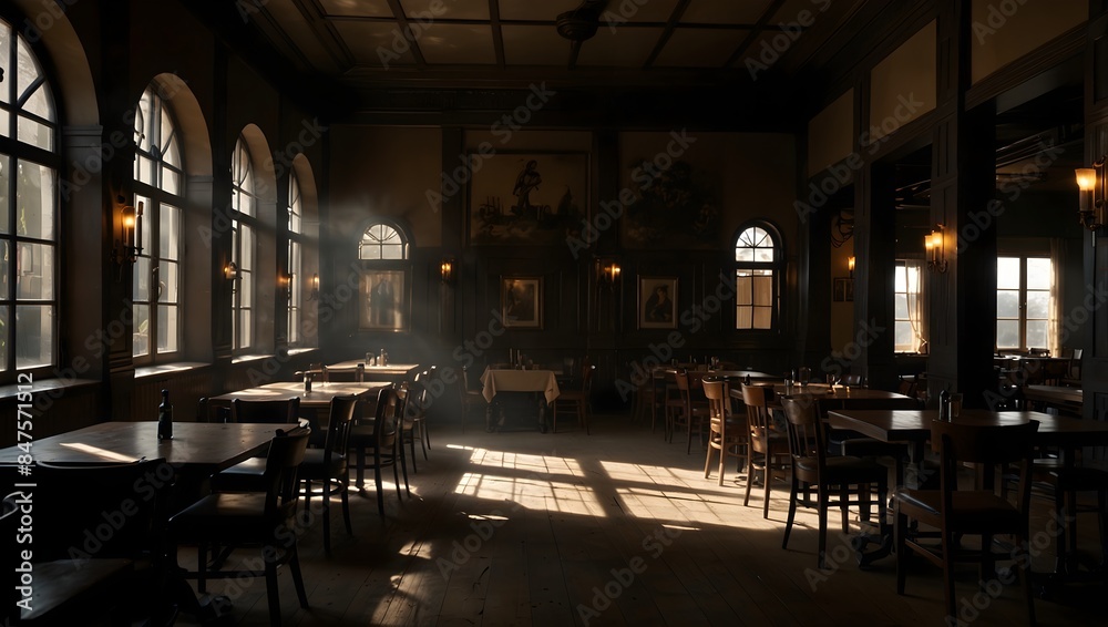 A clandestine meeting taking place in a deserted restaurant, shadows dancing in the dim light ai-generated A clandestine meeting taking place in a deserted restaurant, shadows dancing in the dim light ai-generated