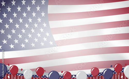 アメリカの独立記念日4th of julyを祝う星条旗とフレーム背景_アメリカ合衆国USAの国旗と風船の素材