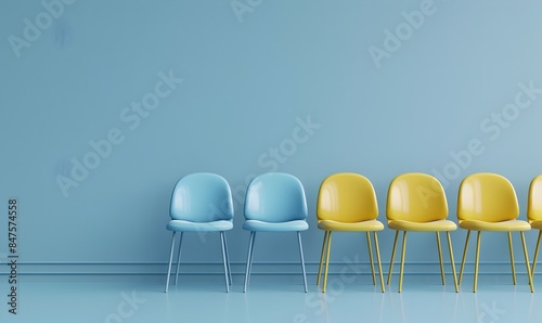 Yellow chair standing out from the crowd. Business concept. 3D rendering photo