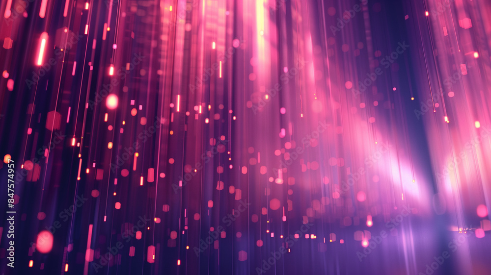 Pink and purple light particles cascade in a dynamic dance. The bokeh effect adds a soft, ethereal quality to the vibrant display.