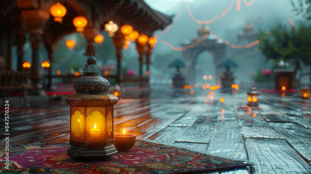 islamic prayers and a lamp with a lantern and some other objects,generative ai islamic prayers and a lamp with a lantern and some other objects,generative ai