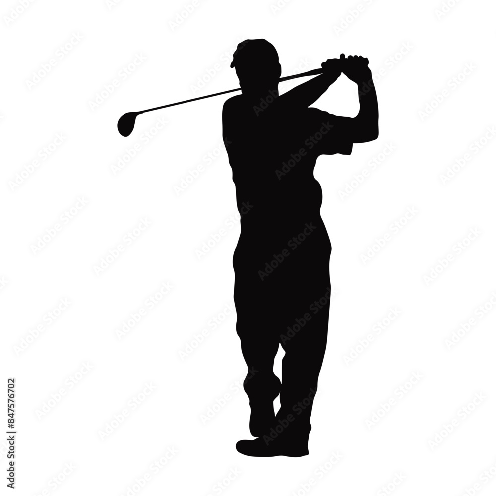 Naklejka premium Golf Man Silhouette Isolated on White Background. Vector Illustration in Flat Style.