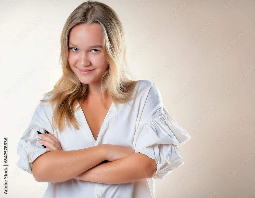 portrait of a woman folded arms crossed smiling blonde young female posing portrait of a woman folded arms crossed smiling blonde young female posing