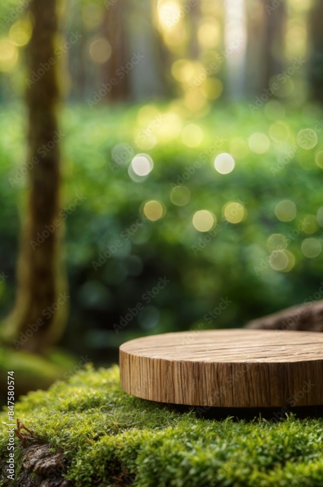Wood product display podium with nature for presentation design Wood product display podium with nature for presentation design