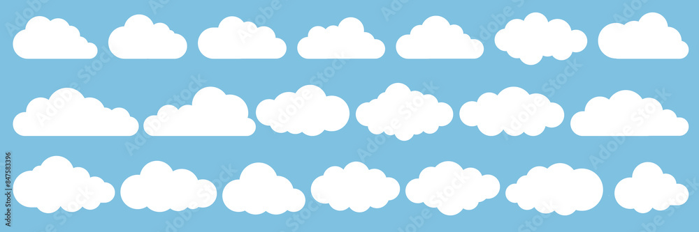 Set of cartoon cloud in a flat design. White cloud collection. Set of cartoon cloud in a flat design. White cloud collection.