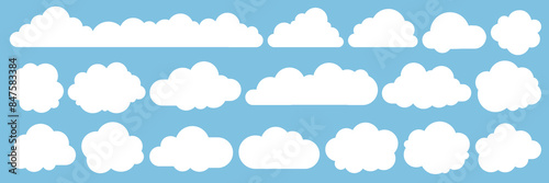 Set of cartoon cloud in a flat design. White cloud collection. 