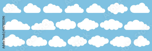 Set of cartoon cloud in a flat design. White cloud collection.	