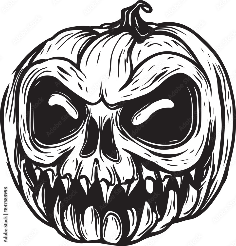 Fototapeta premium alien pumpkin head. black and white color. halloween theme