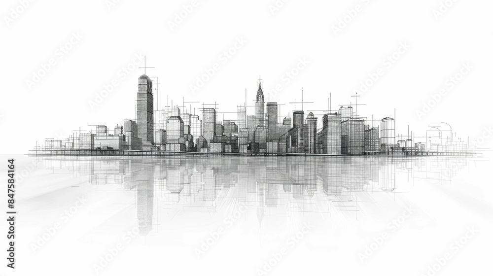 Fototapeta premium Abstract minimalist line art of a simplified city skyline with clean architectural outlines and soft curves capturing the essence of a modern metropolitan landscape