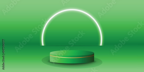 White neon light podium display with background the same color as the podium. Modern studio, wall scene fashion, stage podium scene with for Award Ceremony. 3D rendering.