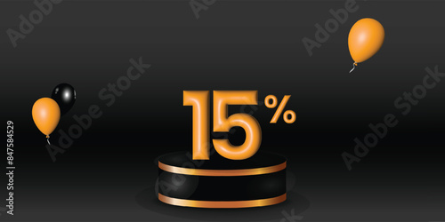 Product price discount on podium display color with black background. Modern studio, wall scene fashion, stage podium scene with for Award Ceremony. 3D rendering.