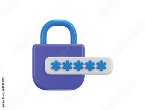 Padlock and password icon 3d render Pin code password protection security icon