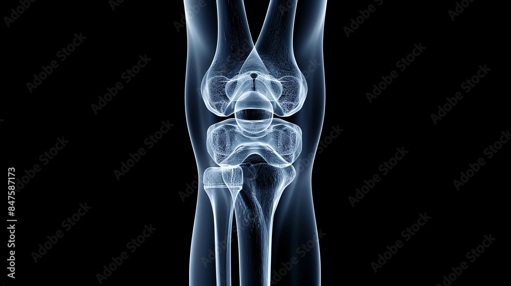 Xray image of human patella, detailed view of kneecap, clinical clarity Xray image of human patella, detailed view of kneecap, clinical clarity