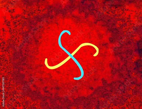 Colored cross swastik shape on a round red background