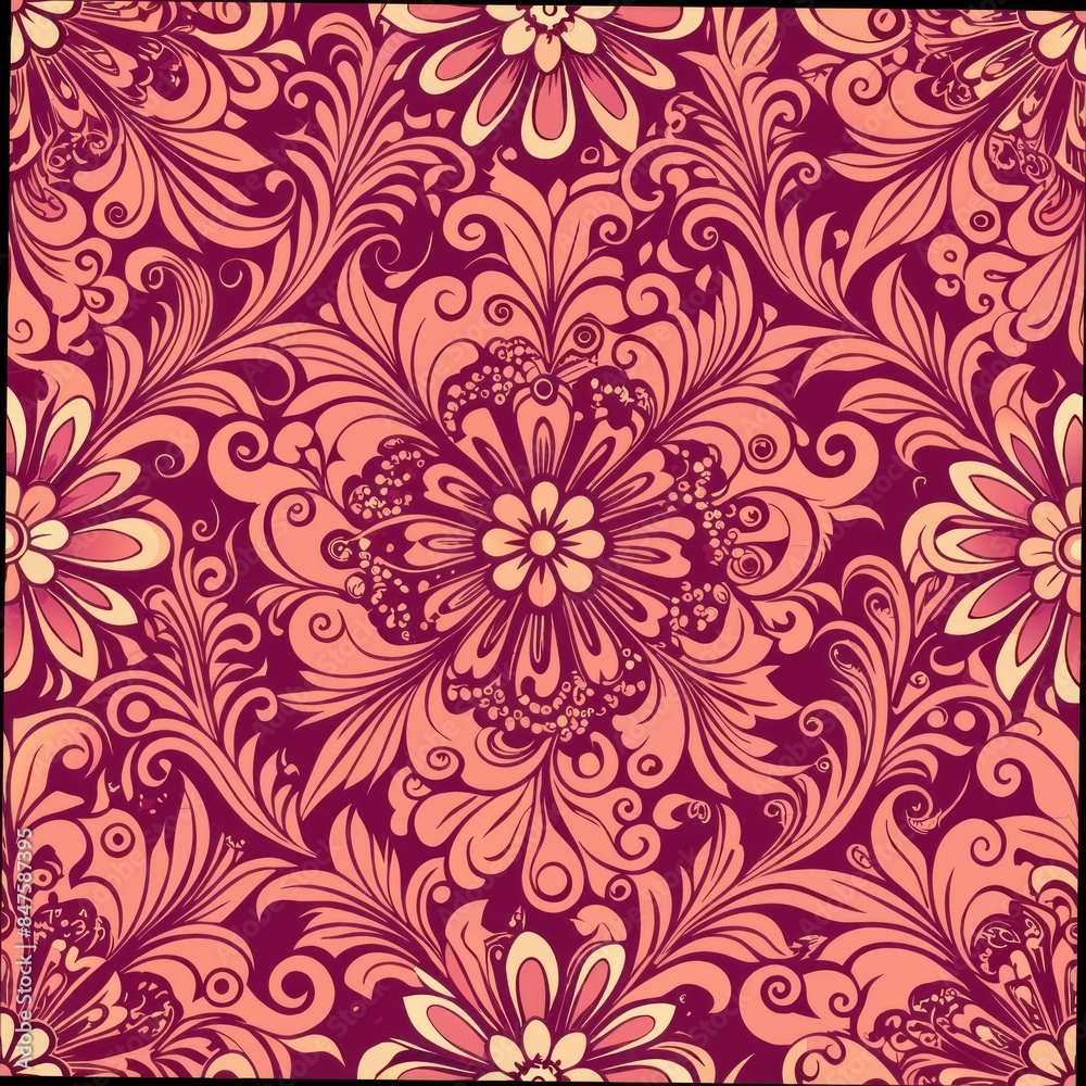 Seamless pattern of swirling floral motifs with intricate details, Generative AI Seamless pattern of swirling floral motifs with intricate details, Generative AI
