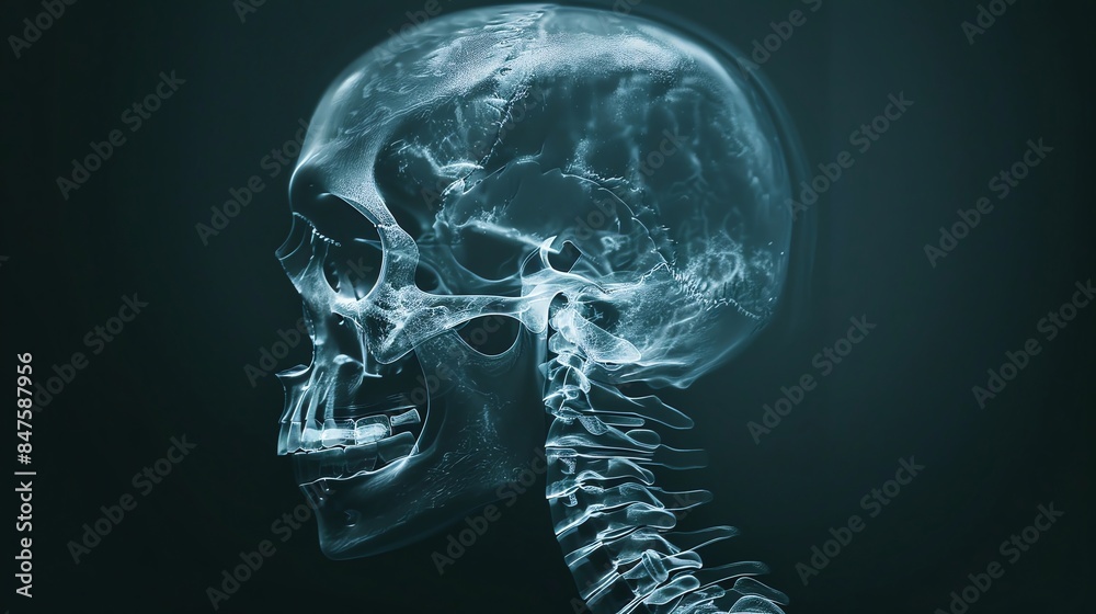 Xray of human occipital bone, showcasing skull structure, clinical setting Xray of human occipital bone, showcasing skull structure, clinical setting