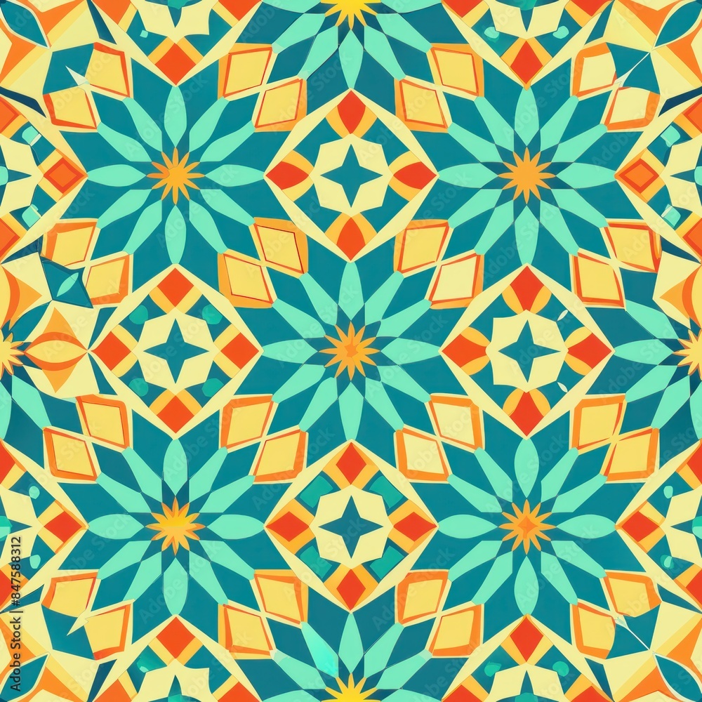 Seamless pattern of symmetrical geometric shapes with a natural twist, Generative AI Seamless pattern of symmetrical geometric shapes with a natural twist, Generative AI