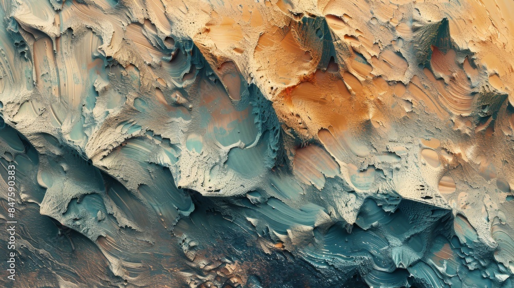 Textured impasto strokes mountainous terrain abstract background