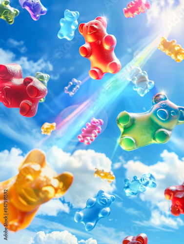 Fantasy scene with gummy bears and lens flare