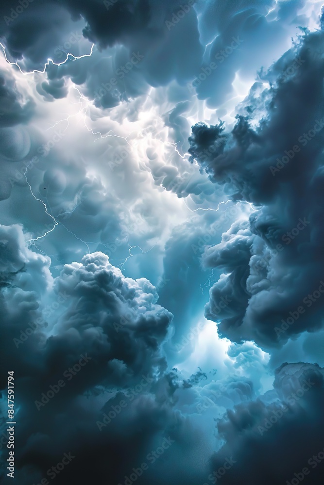 Naklejka premium vertical image of dark dramatic stormy sky with heavy clouds and lightning