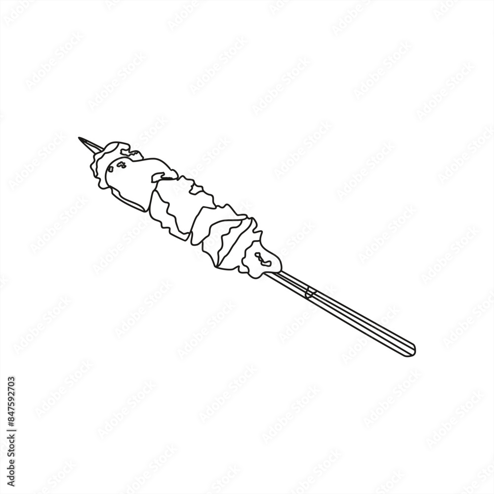 Obraz premium line art illustration of one beef skewer for icon or logo