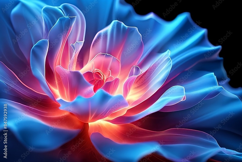 Blue and pink 3D rendering floral art.