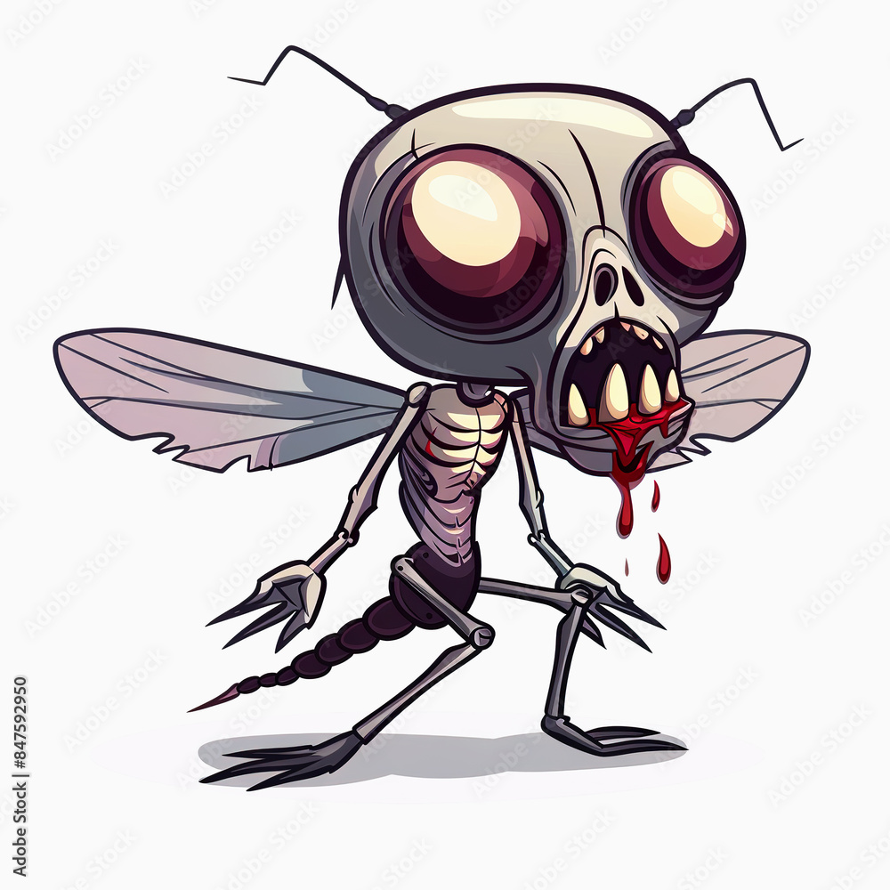 Fototapeta premium Scary Mosquito Zombie cartoon isolated on white background. Undead Mosquito Zombie cartoon