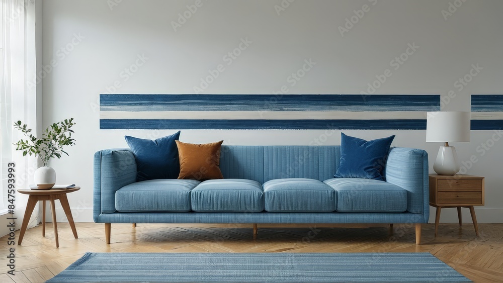 Modern Living Room with Blue Sofa and Decor. Modern Living Room with Blue Sofa and Decor.