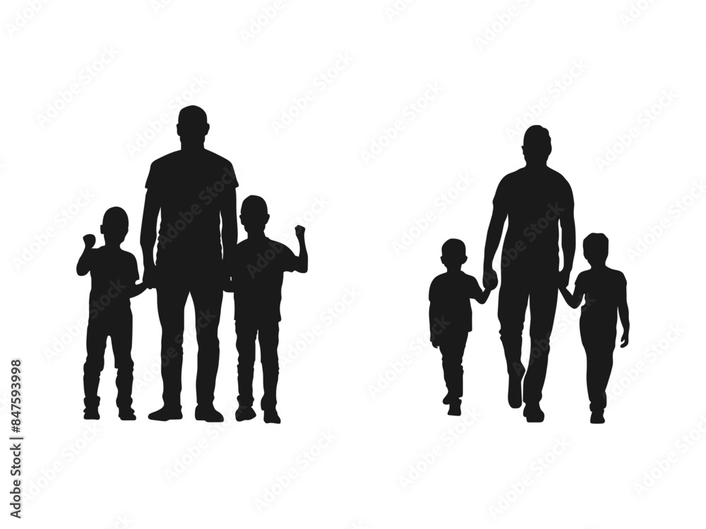family and children holding hands silhouettes collection. Family and kids walking and playing together having fun outdoors. Set of vector silhouette illustrations design isolated on white background. family and children holding hands silhouettes collection. Family and kids walking and playing together having fun outdoors. Set of vector silhouette illustrations design isolated on white background.