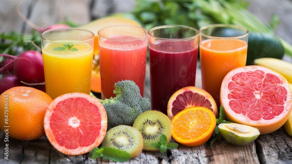 Various freshly squeezed fruits and vegetables juices Various freshly squeezed fruits and vegetables juices