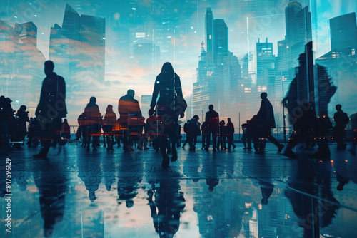 男性, 女性, 横顔, 人々, ビジネス, ビル, 都会, 都市, オーバラップ, 多重露光, 光, コラージュ, 概念, テクノロジー, 未来, male, female, profile, people, business, building, urban, city, overlap, multiple exposure, light, collage, concept, technolog