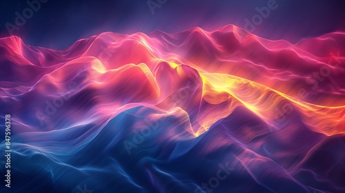 A grainy gradient background with a smooth transition from deep blue to vibrant pink and yellow, featuring abstract glowing color waves against a dark backdrop with noise texture. 