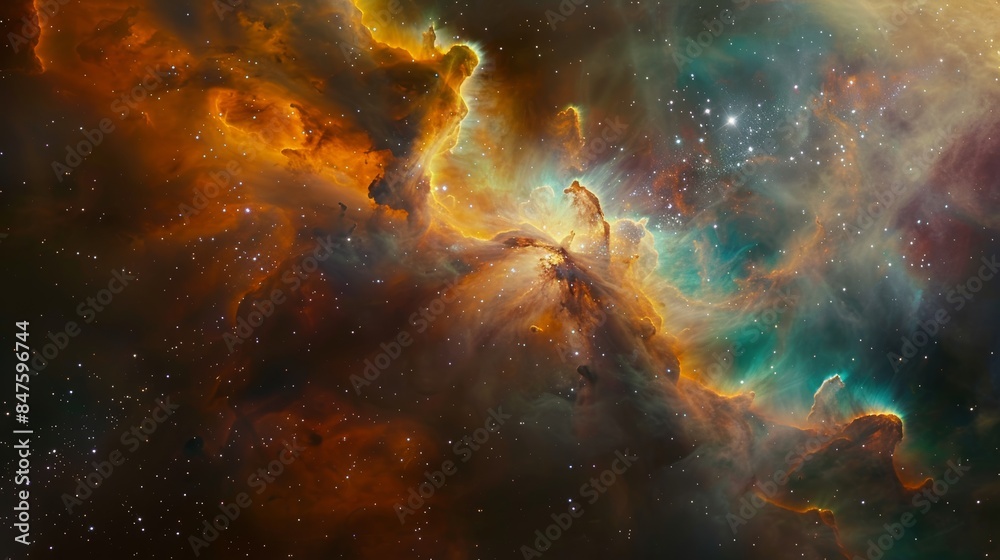 Fototapeta premium A stunningly realistic photo of a vibrant nebula in 4K resolution, showcasing its intricate details and mesmerizing colors