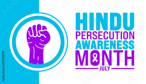 July is Hindu Persecution Awareness Month background template. Holiday concept. use to background, banner, placard, card, and poster design template with text inscription and standard color. vector