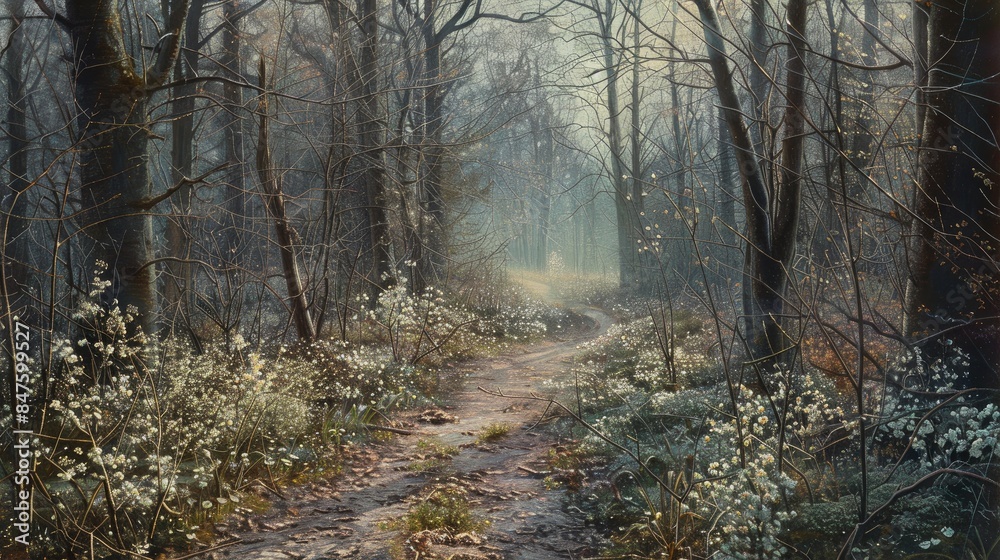 Obraz premium Early Spring Footpath Through the Forest