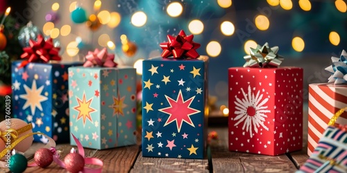 Festive fireworks illuminate birthday gift box, New Year, Christmas, National Day, celebrate Spring Festival, happy atmosphere, festive, night, HD wallpaper, background, generated by AI.Festive Firewo photo