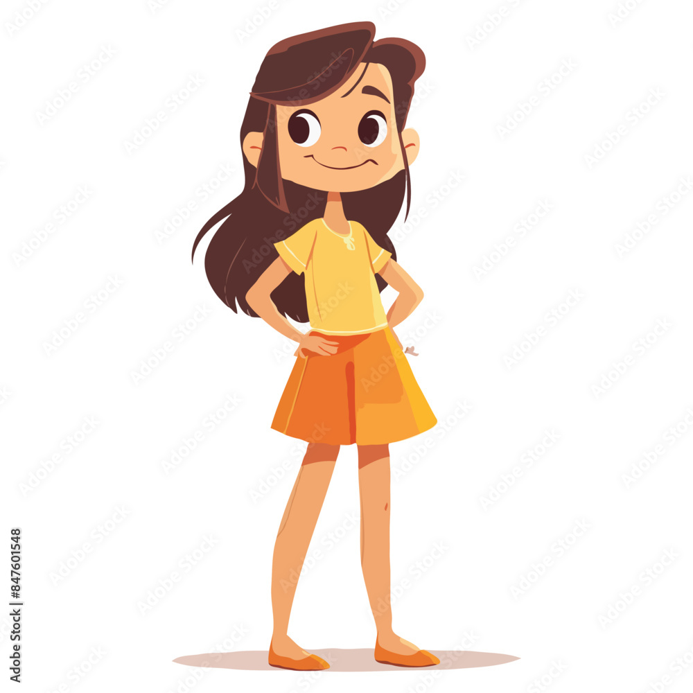 simple 2d cartoon character A happy cute girl vector illustration simple 2d cartoon character A happy cute girl vector illustration