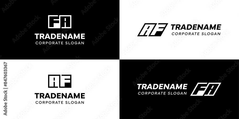 Letters AF and FA Square and Dynamic Logo Set, for business with Initials FA or AF Letters AF and FA Square and Dynamic Logo Set, for business with Initials FA or AF
