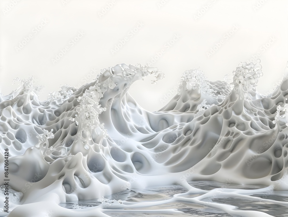 Intricate Foam Patterns in a Rushing River on a White Background