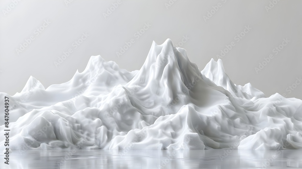 Majestic Monochrome Mountain Peaks in Frosty Stillness on White Background Majestic Monochrome Mountain Peaks in Frosty Stillness on White Background
