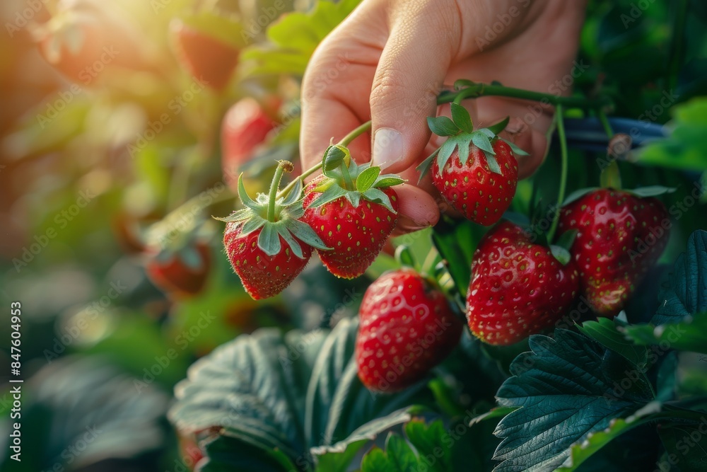 Strawberry Picking Close-Up, Hands Pluck Ripe Strawberry, Beautiful Big Red Strawberries in Garden Strawberry Picking Close-Up, Hands Pluck Ripe Strawberry, Beautiful Big Red Strawberries in Garden