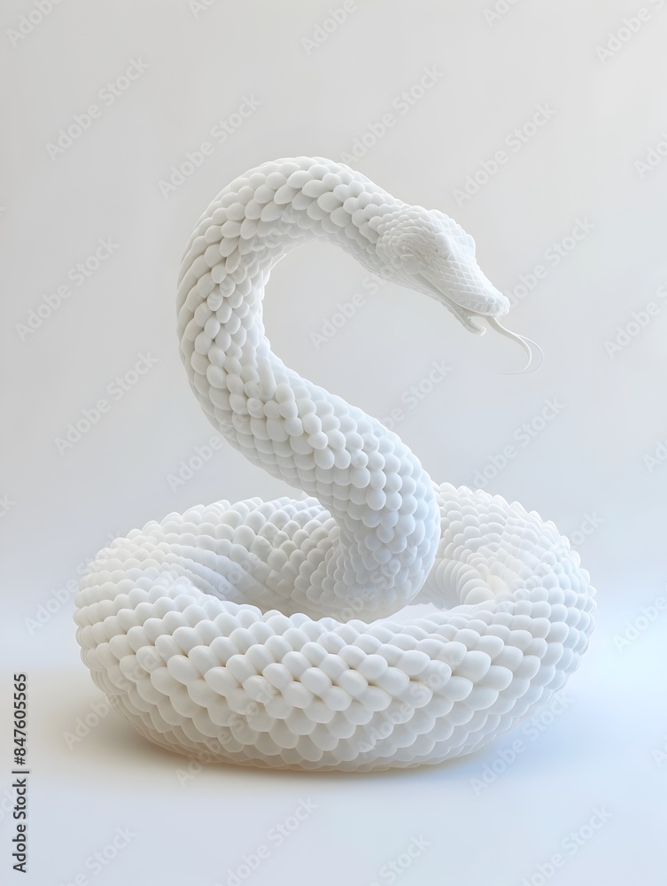 Minimalist 3D Rendered Mythical Sea Serpent Sculpture on White Background