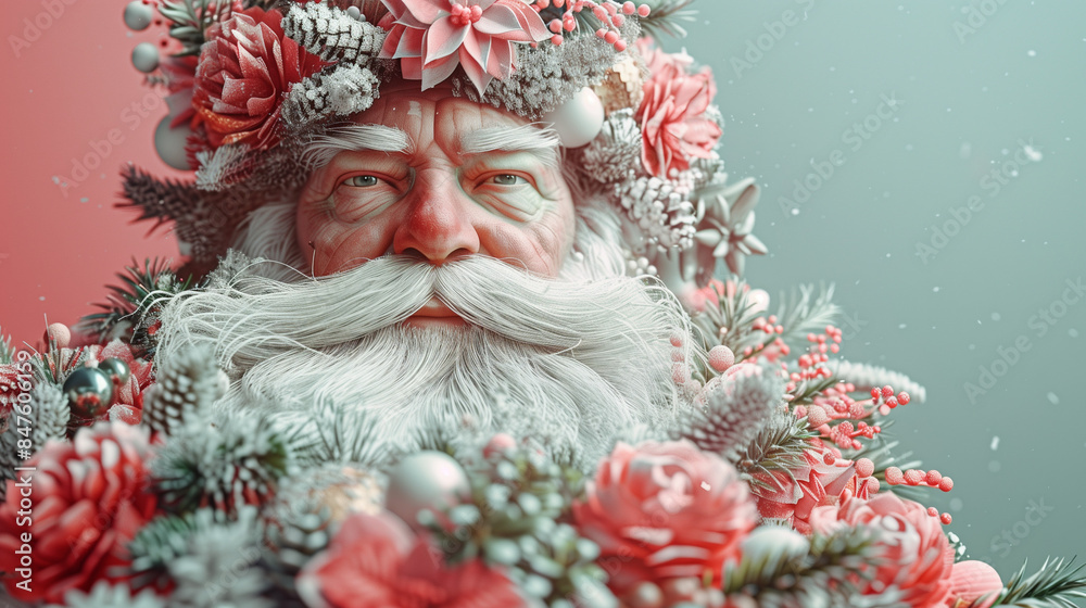 banner, closeup elderly white beard man wearing xmas ornaments, modern Santa claus banner, closeup elderly white beard man wearing xmas ornaments, modern Santa claus
