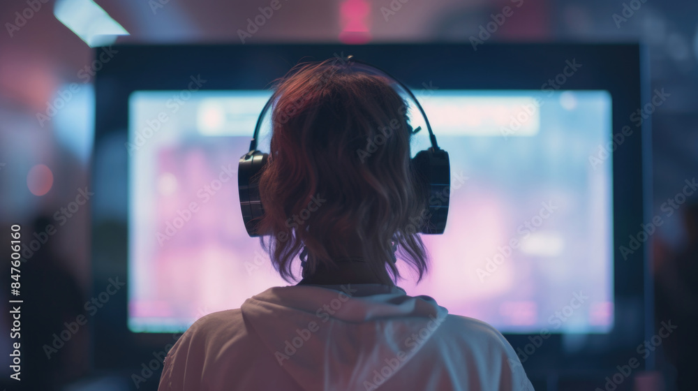 女, 女性, 女性の後ろ姿, ゲーム, ゲーマー, モニター, 仕事, ビジネス, ゲームをする女性, 音楽を聴く女性, 音楽, ヘッドフォン, Woman, female, female back, gaming, gamer, monitor, work, business, woman playing games, woman listening to music, music 女, 女性, 女性の後ろ姿, ゲーム, ゲーマー, モニター, 仕事, ビジネス, ゲームをする女性, 音楽を聴く女性, 音楽, ヘッドフォン, Woman, female, female back, gaming, gamer, monitor, work, business, woman playing games, woman listening to music, music