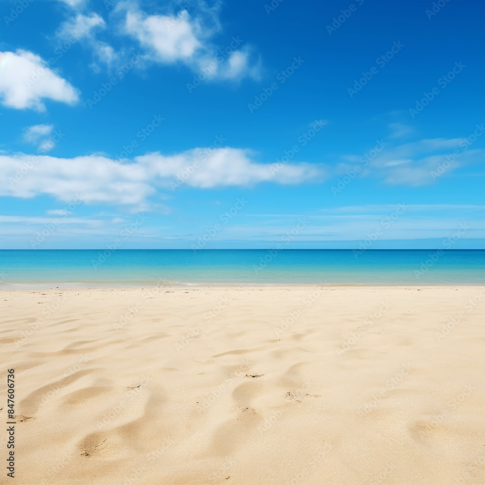 Serene Beachfront Under a Clear Blue Sky with Soft Sand Dunes and Gentle Waves Serene Beachfront Under a Clear Blue Sky with Soft Sand Dunes and Gentle Waves