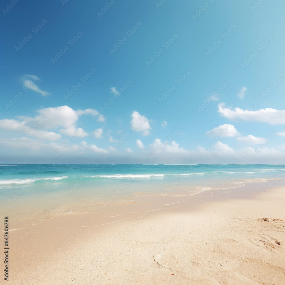 Serene Beachfront Under a Clear Blue Sky with Soft Sand Dunes and Gentle Waves Serene Beachfront Under a Clear Blue Sky with Soft Sand Dunes and Gentle Waves