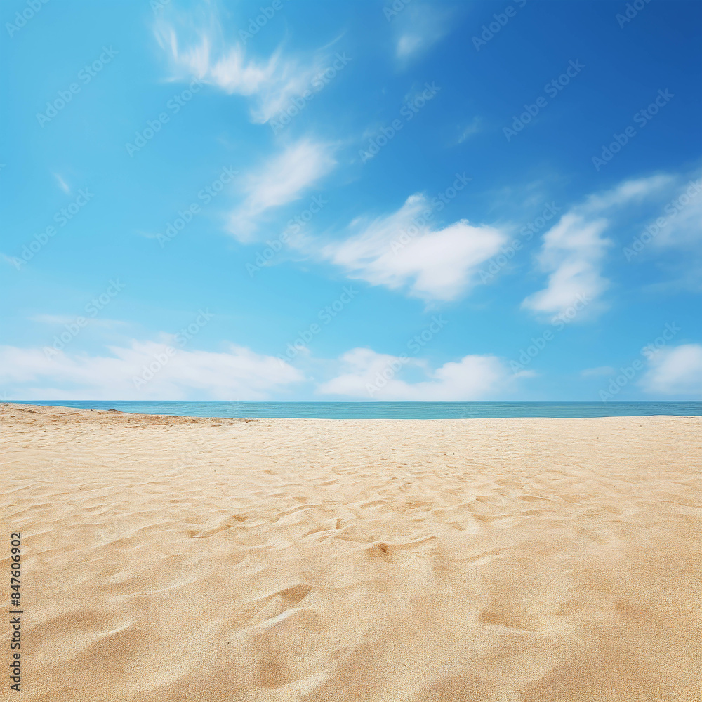 Serene Beachfront Under a Clear Blue Sky with Soft Sand Dunes and Gentle Waves Serene Beachfront Under a Clear Blue Sky with Soft Sand Dunes and Gentle Waves
